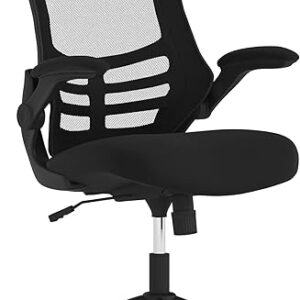Flash Furniture Kelista Mid-Back Swivel Office Chair with Adjustable Seat Height, Ergonomic Mesh Desk Chair with Flip-Up Armrests, Black