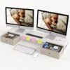 dual monitor stand riser with drawers white 39 inch desk organizer for two monitors