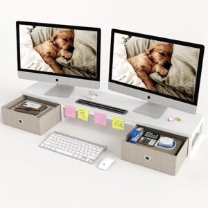 dual monitor stand riser with drawers white 39 inch desk organizer for two monitors