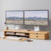 ROCDEER monitor stand bamboo dual monitor riser with drawers and cable management