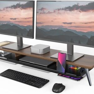Fenge monitor stand with storage drawers for dual monitor desk setup