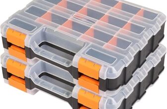 Jack Boss Tool Box with Transparent Lid, Double Side 34-Compartments Organizer Box with Removable Dividers for Hardware, Screws, Bolts, Nails, Beads, Jewelry and Fishing Accessories, Orange, 2 Pack