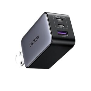 UGREEN Nexode 65W charger block with two USB-C ports, one USB-A port and a foldable plug