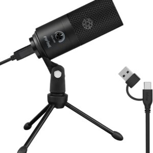 FIFINE K669B USB condenser microphone on its desktop tripod stand