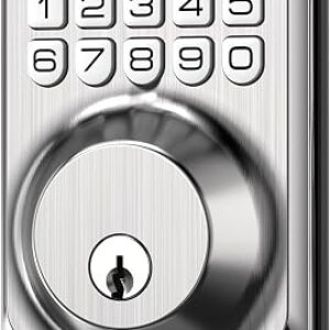 TEEHO keyless deadbolt TE001 keypad entry lock in satin nickel with backup keys