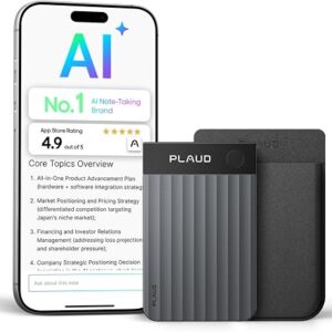 Plaud Note Pro AI voice recorder in black, a card-thin device shown beside a phone
