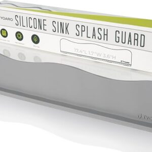 TYOARO sink splash guard standing on a kitchen counter behind the faucet, reviewed by SoftPickr