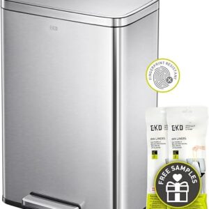 EKO Madison trash can in brushed stainless steel with the step pedal and soft-close lid, reviewed by SoftPickr