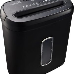 Amazon Basics paper shredder 8-sheet cross cut model with 3.7 gallon pull-out bin