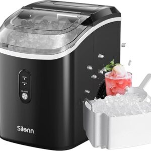 Silonn nugget ice maker countertop machine in black producing chewable pellet ice