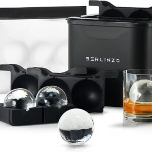 Berlinzo ice ball maker mold with four clear 2.4-inch whiskey ice spheres