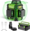 Huepar 360 laser level with three 360-degree green lines and rechargeable battery