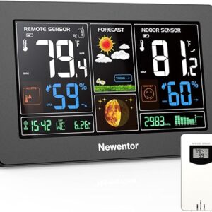 Newentor weather station with colour LCD display and wireless outdoor sensor