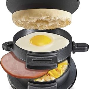 Hamilton Beach breakfast sandwich maker with the lid open and the egg cooker ring in place