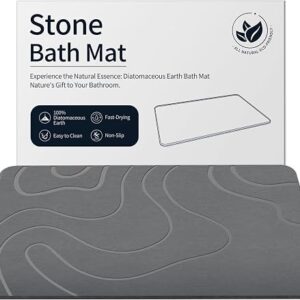 ZIKIBL stone bath mat in grey on a bathroom floor, reviewed by SoftPickr