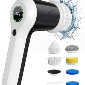 PUFTEM electric spin scrubber with brush heads and battery display, reviewed by SoftPickr