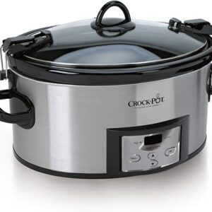 Crock-Pot slow cooker in stainless steel with a locking travel lid