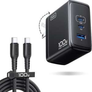 INIU 100W USB C charger 3-port GaN block with foldable US plug