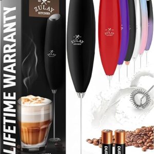 Zulay Kitchen milk frother handheld electric whisk with stainless steel spiral whisk head