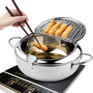 Kerilyn deep fryer pot in 304 stainless steel with lid, thermometer and oil drainer rack