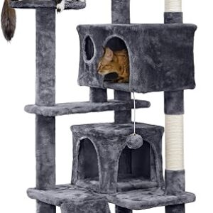 Yaheetech cat tree 54 inch tower with two caves and scratching posts