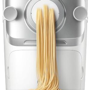 Philips 7000 Series pasta maker extruding fresh spaghetti onto a floured wooden board