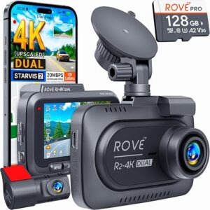 ROVE R2-4K dash cam front and rear dual camera kit with 3-inch IPS screen and windshield mount