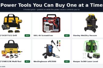 Power tools you can buy one at a time: DEWALT DCD771C2 drill, SKIL 4V screwdriver, Stanley wet dry vacuum, DEWALT DWE315K multi-tool, Westinghouse ePX3500 pressure washer and Huepar 3x360 laser level tested by SoftPickr