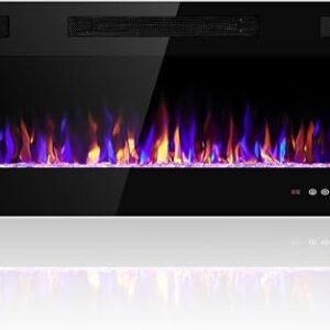 Electactic electric fireplace 36 inch ultra-thin insert recessed into a wall with flame effect