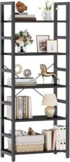 DUMOS bookshelf in black standing against a wall with five open tiers of books