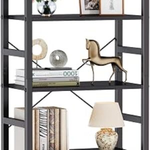 DUMOS bookshelf in black standing against a wall with five open tiers of books