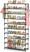 LANTEFUL shoe rack assembled in a hallway holding shoes across ten tiers