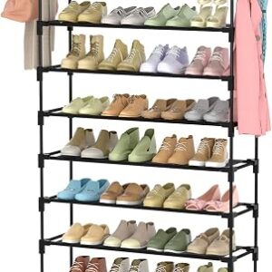 LANTEFUL shoe rack assembled in a hallway holding shoes across ten tiers