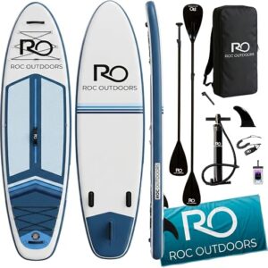 Roc inflatable paddle board 10 ft 6 in black SUP with non-slip deck pad and accessories