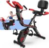 pooboo exercise bike folded and unfolded showing the X frame and monitor