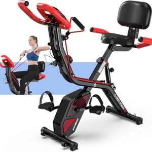 pooboo exercise bike folded and unfolded showing the X frame and monitor