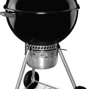 Weber kettle charcoal grill in black, 22-inch bowl with lid thermometer and ash catcher