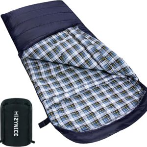 HiZYNICE sleeping bag in navy blue laid open showing the flannel lining