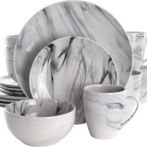 Elama Fine Marble dinnerware set in black and white stoneware, sixteen pieces for four