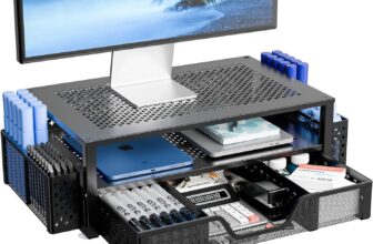 monitor stand with drawer: Simple Trending 2-tier metal mesh riser in black