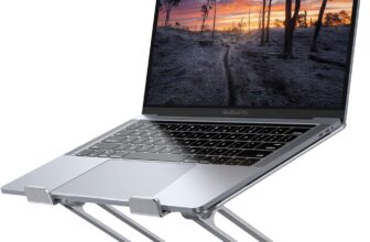 laptop riser for desk: Lamicall adjustable aluminum laptop stand in silver