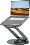 laptop riser for desk: tounee telescopic sit-to-stand laptop stand with 360 degree swivel base in gray