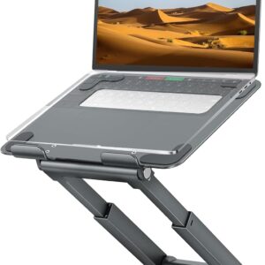 laptop riser for desk: tounee telescopic sit-to-stand laptop stand with 360 degree swivel base in gray