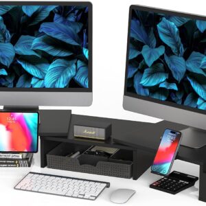 monitor stand with drawer: Simple Houseware extendable dual monitor riser in black