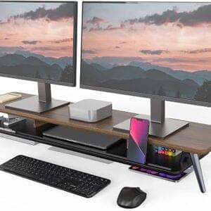 Fenge monitor stand with storage drawers for dual monitor desk setup