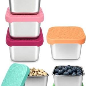 HTEVW Snack Containers stainless steel 6-pack with silicone lids, reviewed by SoftPickr