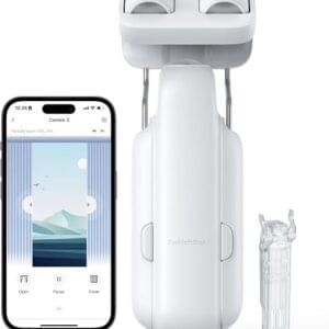 SwitchBot Curtain automatic curtain opener fitted to a curtain rod, reviewed by SoftPickr