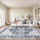 AMADA HOMEFURNISHING Washable Area Rug — 8 x 10 Ft, Low Pile, Blue