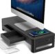 meatanty 3-in-1 Monitor Stand Riser with 2 Drawers — 15W Wireless Charging, 4 USB Ports