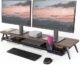 Fenge Dual Monitor Stand with Storage — 42.5-Inch Walnut Monitor Riser with Drawers